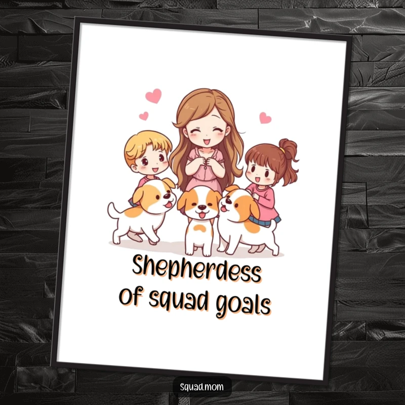 Funny Free Printable Wall Art: Woman playfully herding other women like puppies. Humorous, downloadable decor.