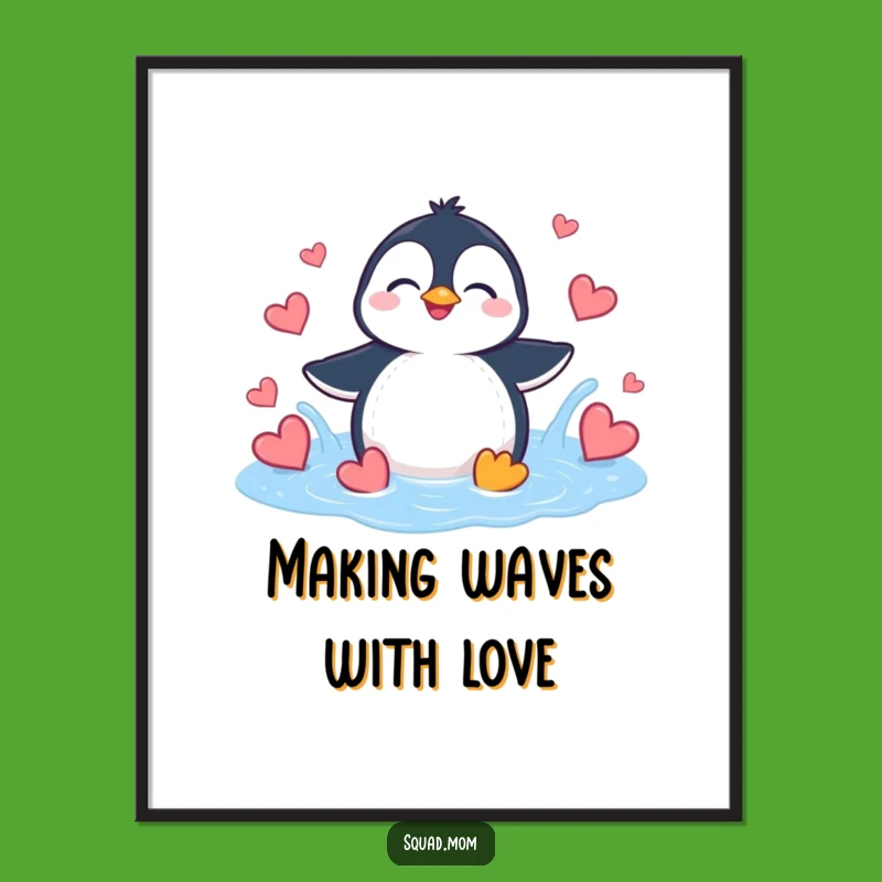 Free Printable Wall Art: Giggling Penguin Hearts, Funny Downloadable Decor Gift