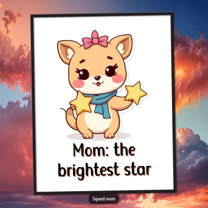 Funny Free Printable Wall Art: Whimsical animal mom character holding a glowing star, representing love and aspiration.