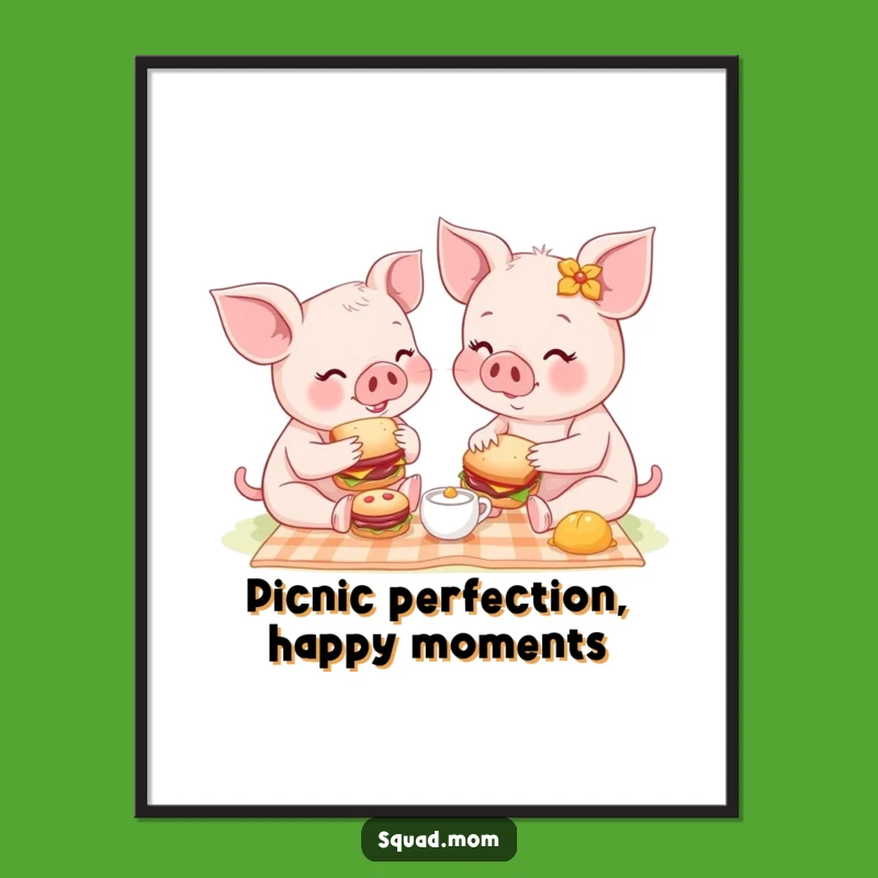 Funny Free Printable Piglet Picnic Wall Art: Adorable Duo Decor