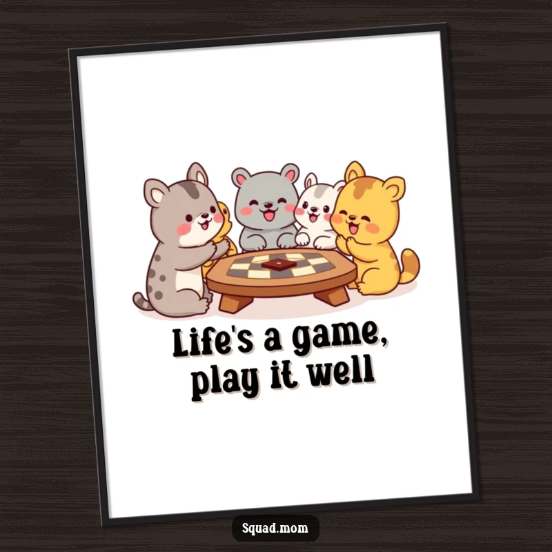 Funny Free Printable Wall Art: A lively group of animals enthusiastically playing a board game, capturing the joy of a game night, downloadable decor.