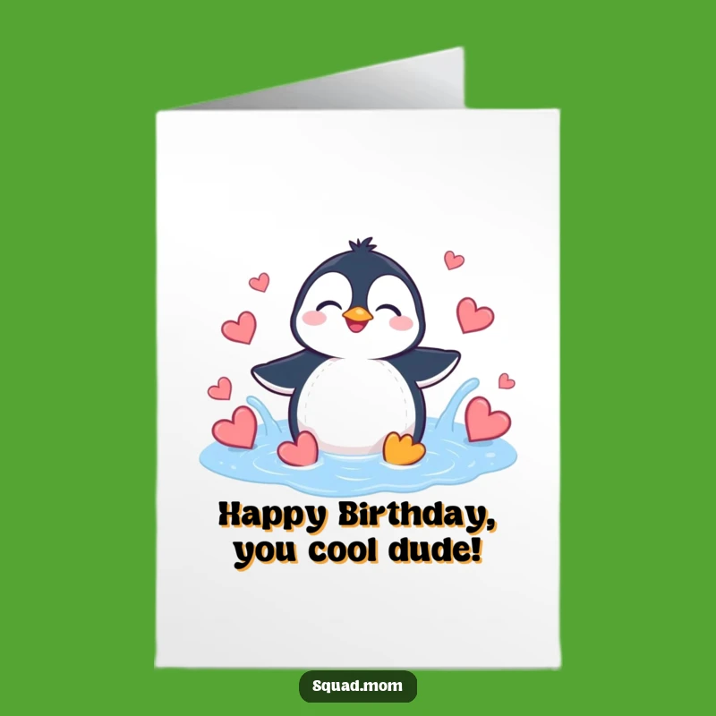 Free Printable Birthday Card: Giggling Penguin Hearts, Fun Downloadable Gift