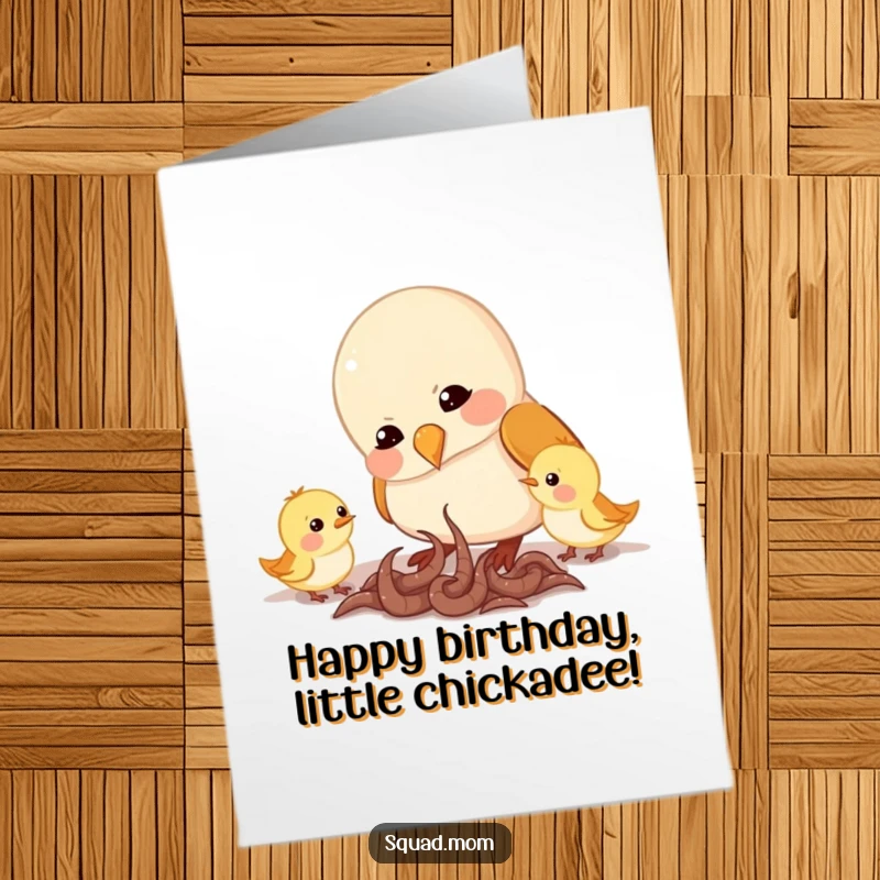 Free Printable Birthday Card: Mama bird feeding worms to her chirping chicks, symbolizing care and nourishment, a sweet, downloadable DIY gift.