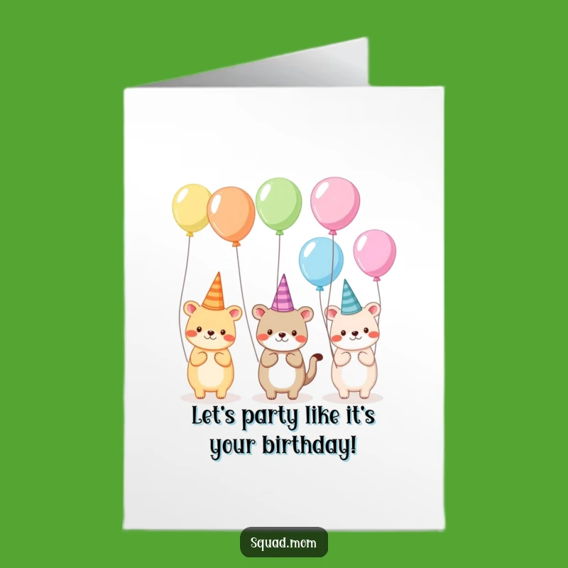 Free Printable Birthday Card: Silly Animal Party Animals Hat Bash Download