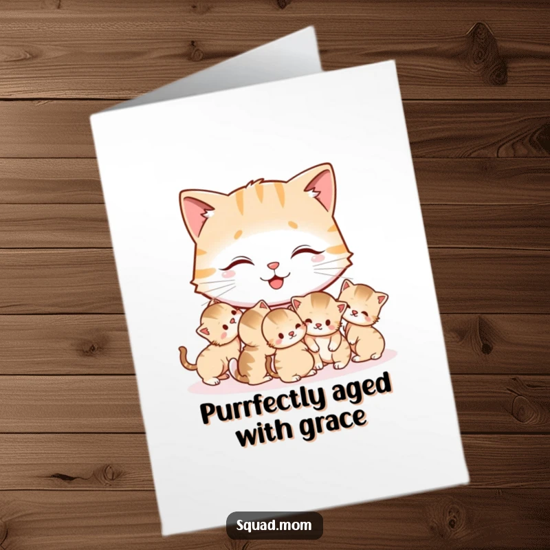 Funny Free Printable Birthday Card: Happy Cat Mom Lovingly Grooming Tiny Kittens, Cute Pet Humor