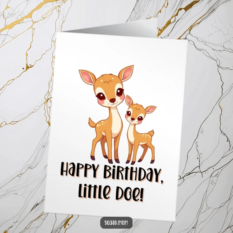 Funny Free Printable Birthday Card showing a graceful deer mom and her cute fawn standing close together.