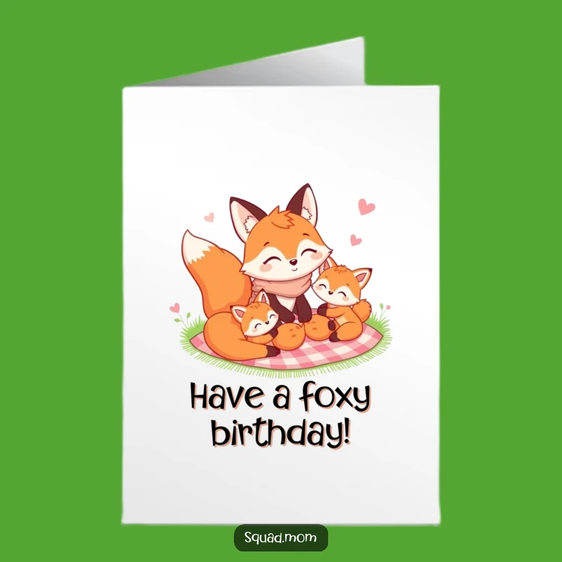 Free Printable Birthday Card: Fox Family Picnic - Happy Birthday Downloadable Gift!