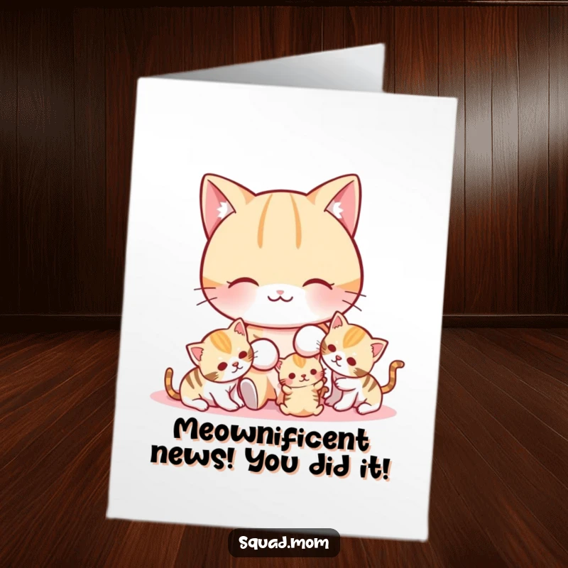 Free Printable Congratulations Card: Cat mom gently playing with her tumbling kittens, conveying love and humor, perfect for DIY.