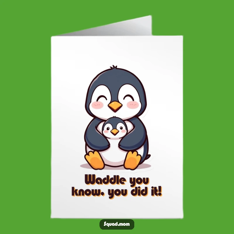 Free Printable Congrats Card: Penguin Mom & Chick Success Downloadable Gift