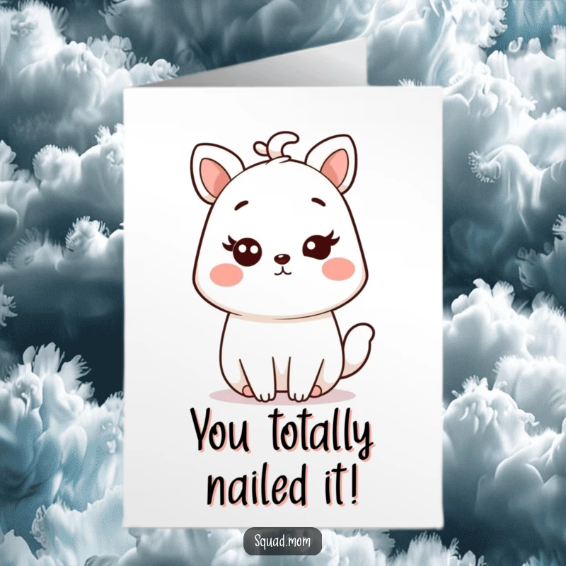 Funny Free Printable Kawaii Mom Animal Character Winking on a Congratulations Card, Great for 'Print at Home'.