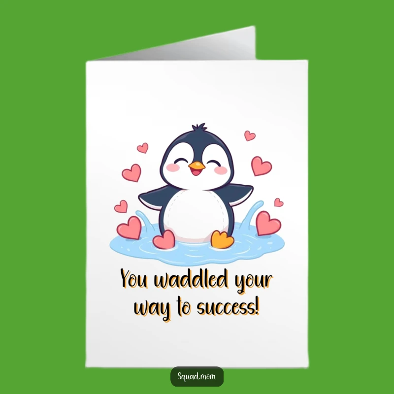 Free Printable Congrats Card: Penguin's Heart Splash, Downloadable Fun Gift