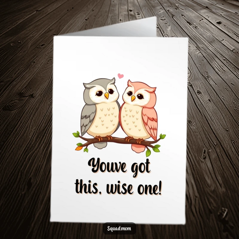 Funny Free Printable Congratulations Card: Two owl moms share gossip on a branch, witty and humorous downloadable art.