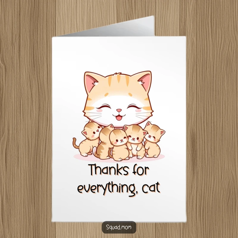 Funny Free Printable Thank You Card: Happy Cat Mom Tenderly Grooming Kittens, Cute Pet Appreciation