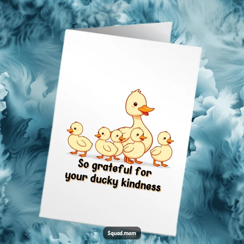 Funny Free Printable Thank You Card: Mother duck guides her ducklings in a charming row, expressing sincere thanks with humor.