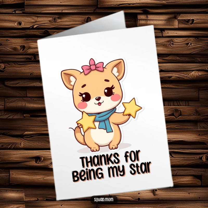 Funny Free Printable Thank You Card: Whimsical animal mom holding a star, a symbol of appreciation and heartfelt thanks.
