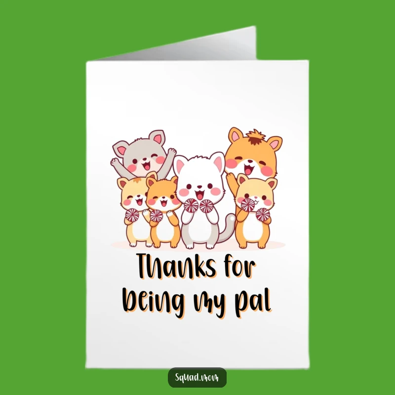 Free Printable Thank You Card: Animals Expressing Gratitude with Pom-Poms
