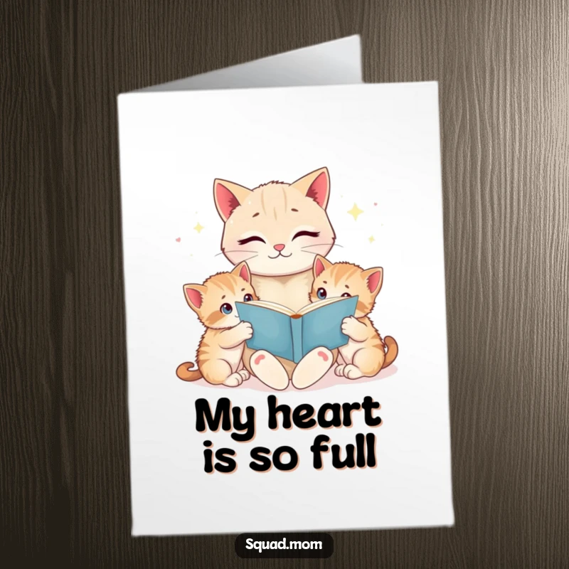 Funny Free Printable Thank You Card: Cat mom reads to kittens, a charming and humorous downloadable art for expressing thanks.