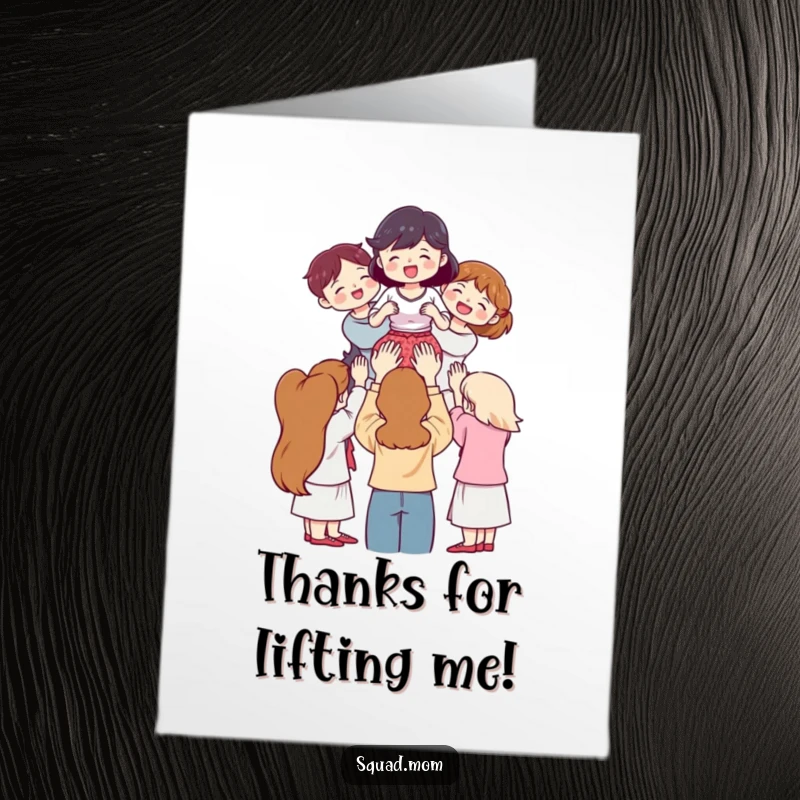 Funny Free Printable Thank You Card: Women supportively lift friend, expressing gratitude, teamwork, printable card, appreciation.