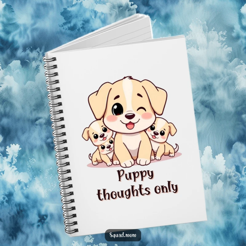 Funny notebook cover featuring a dog mom character managing her lively puppies, ideal for jotting down notes and to-dos.