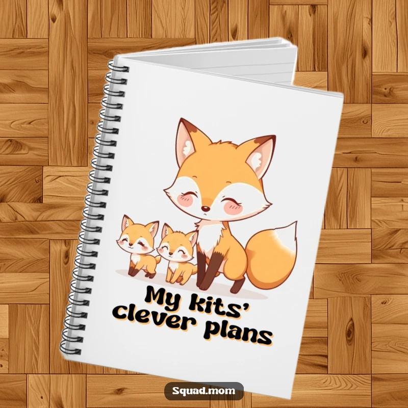 Funny notebook featuring a mother fox leading her little kits, perfect for jotting down thoughts with a charming and humorous nature theme.