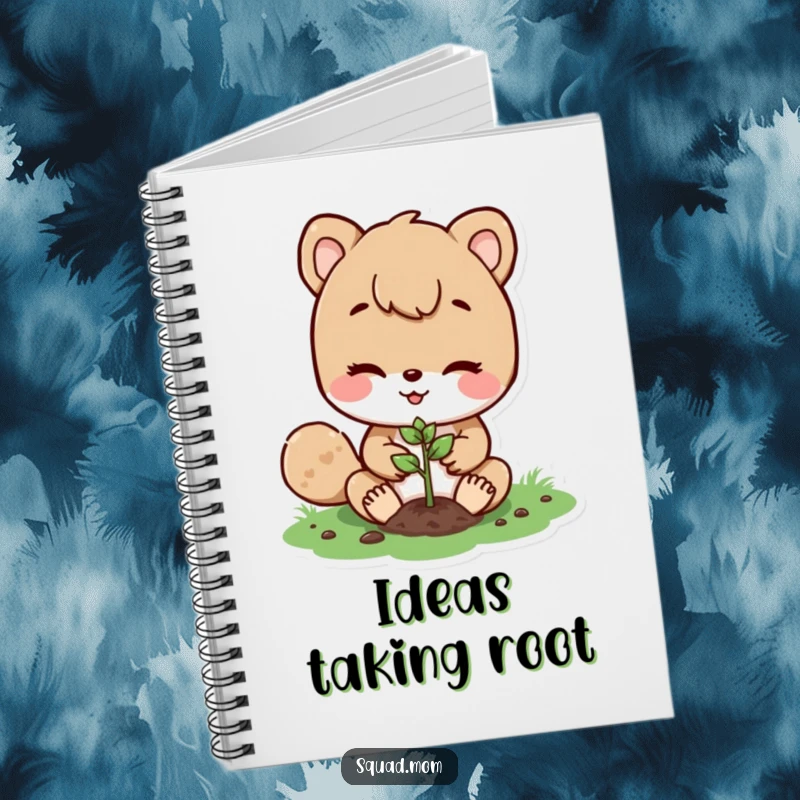 Funny notebook cover with an animal mom character planting a small seed, symbolizing new ideas, growth, and gentle nurturing.