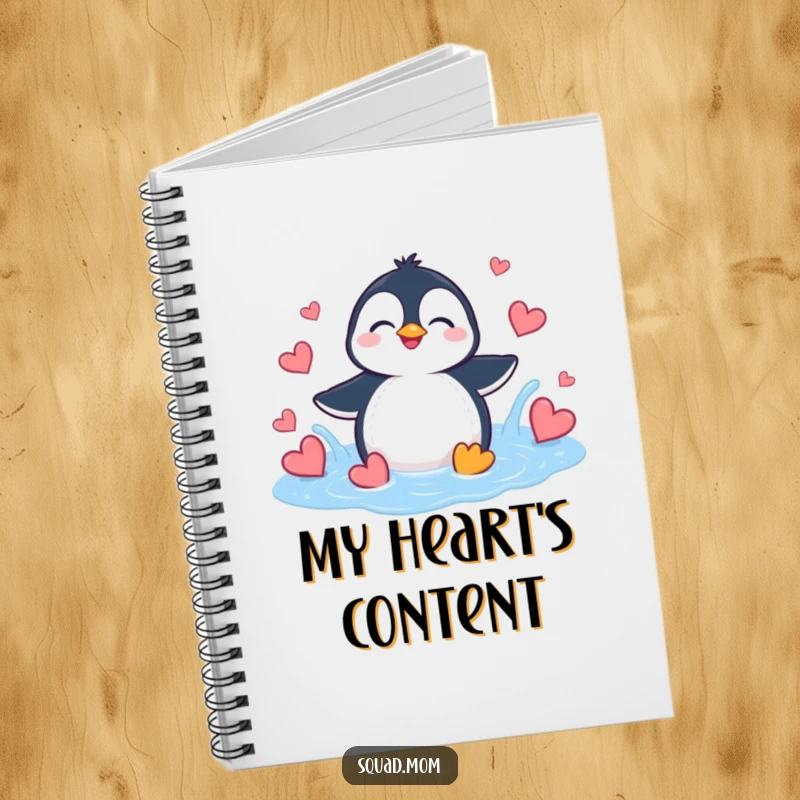 Funny Penguin Heart Splash Notebook: A giggling penguin splashes in a puddle of hearts, ready for your notes.