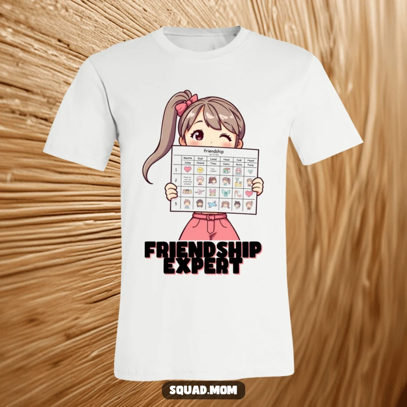 Funny t-shirt with a woman displaying a friendship activity chart, great for planners.