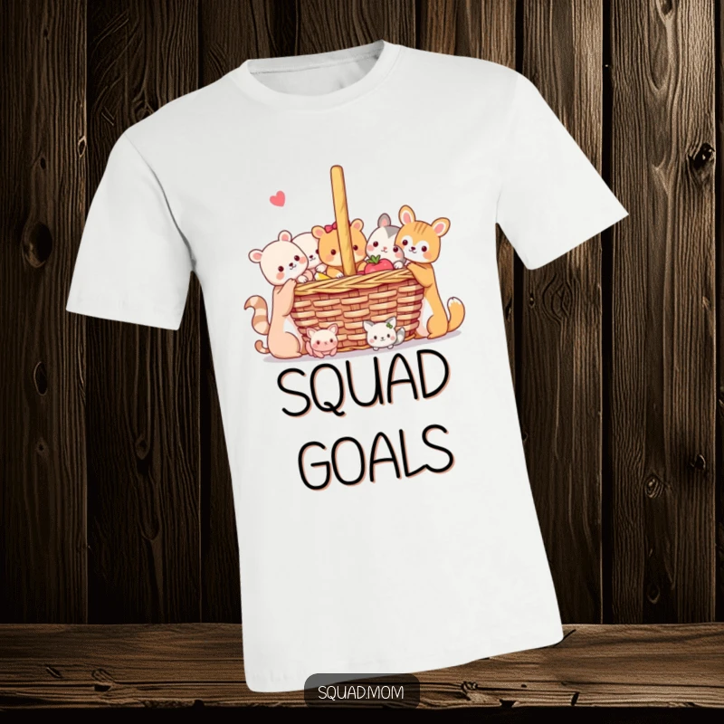 Funny Animal Friends T-Shirt: A group of cute animals joyfully sharing a picnic, embodying friendship and outdoor merriment.