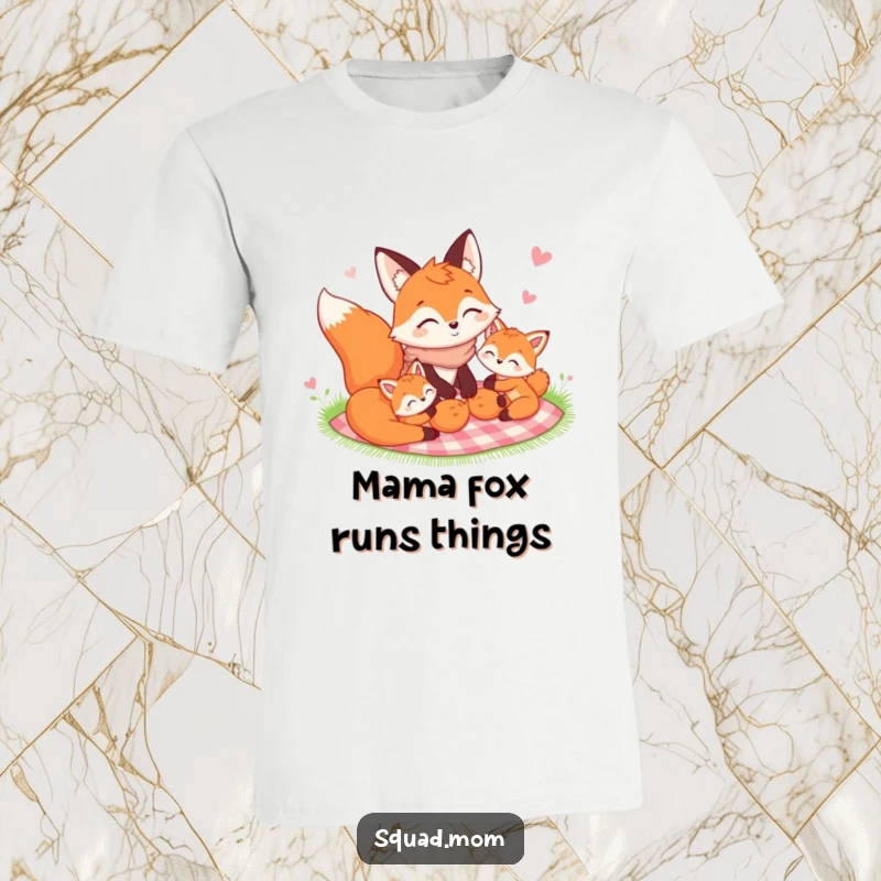 Funny Fox Mom and her kits enjoying a picnic on a blanket, depicted with cheerful expressions and playful family vibes.