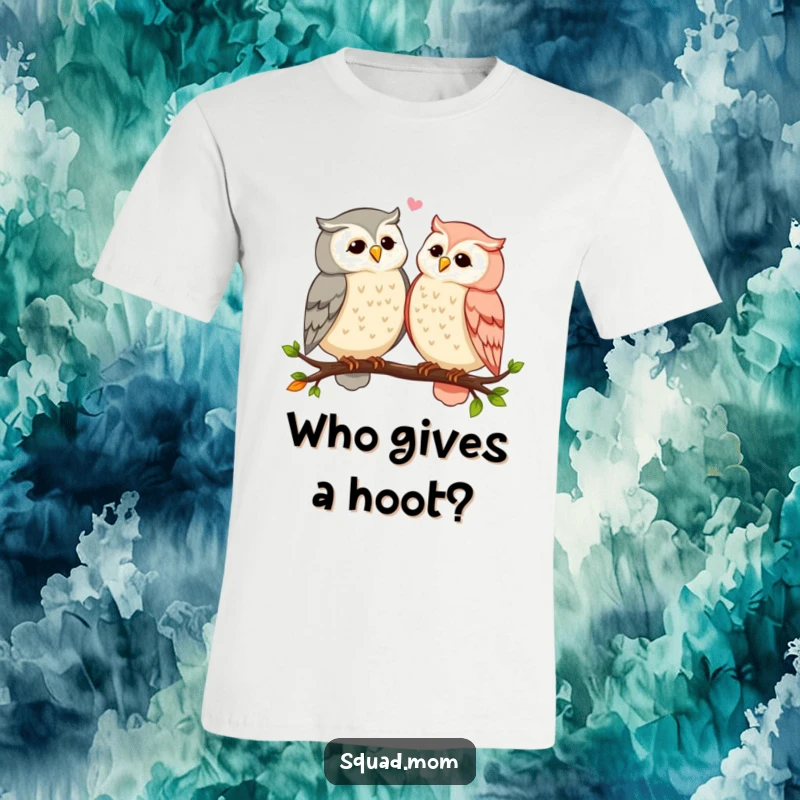 Funny owl moms sharing secrets and gossip while perched on a branch, printed on a soft t-shirt, perfect for casual wear and gifting.