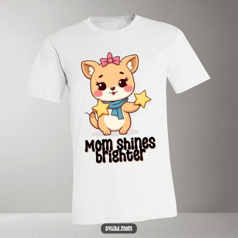 Funny T-Shirt: Whimsical animal mom character holds a shining star, celebrating motherhood with magic.