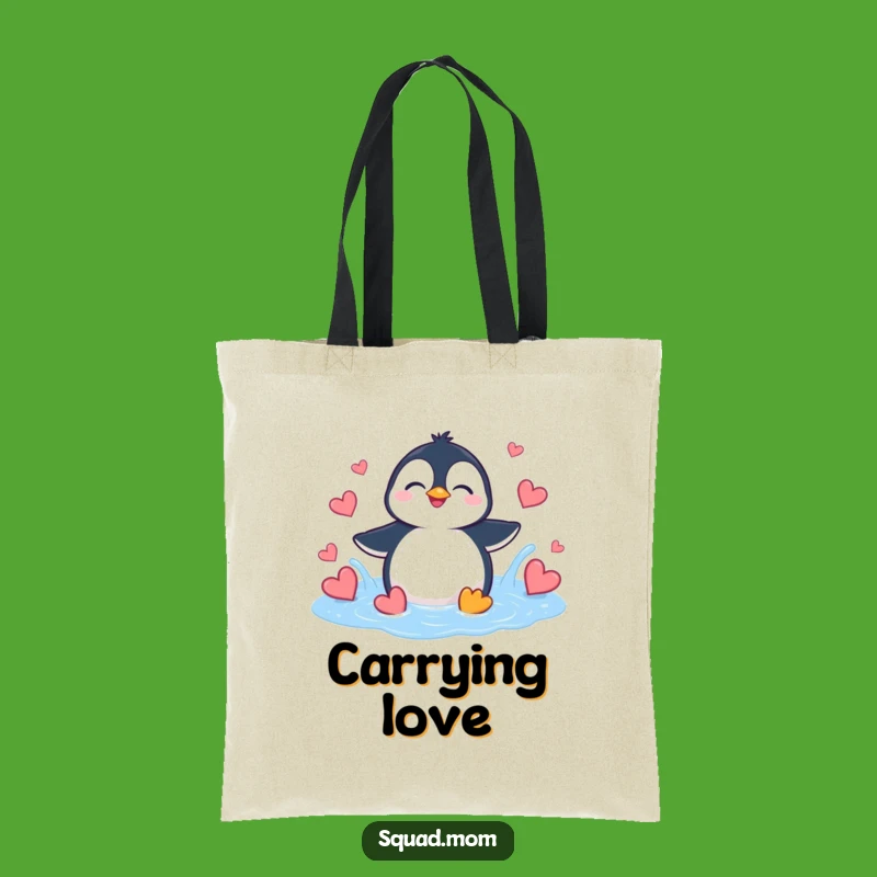 Funny Penguin Heart Splash Tote Bag - Giggling Bird Bag for Daily Fun