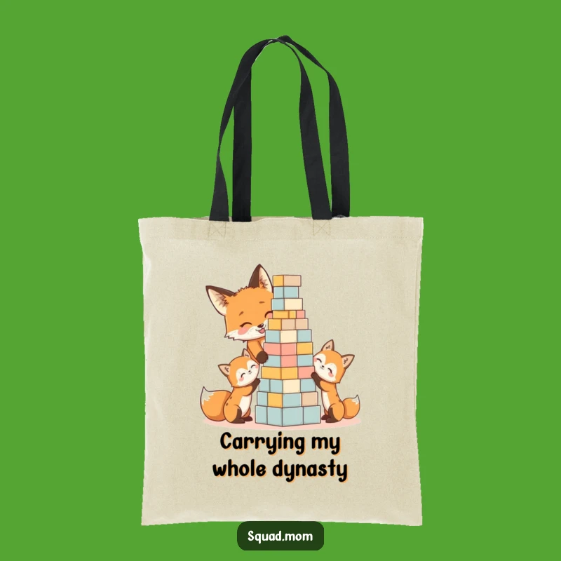 Funny Fox Mom & Kits Tote Bag: Block Tower Builders, Stylish & Humorous Carry-all