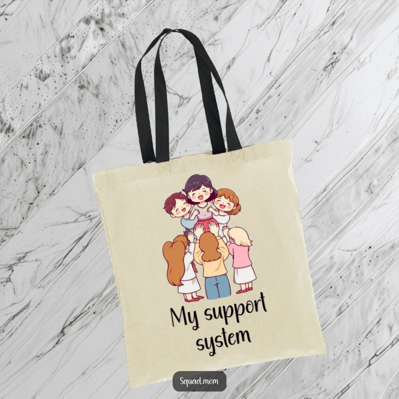 Funny Tote Bag: Women supporting each other, lifting a friend high, a symbol of unity, a humorous funny gift.